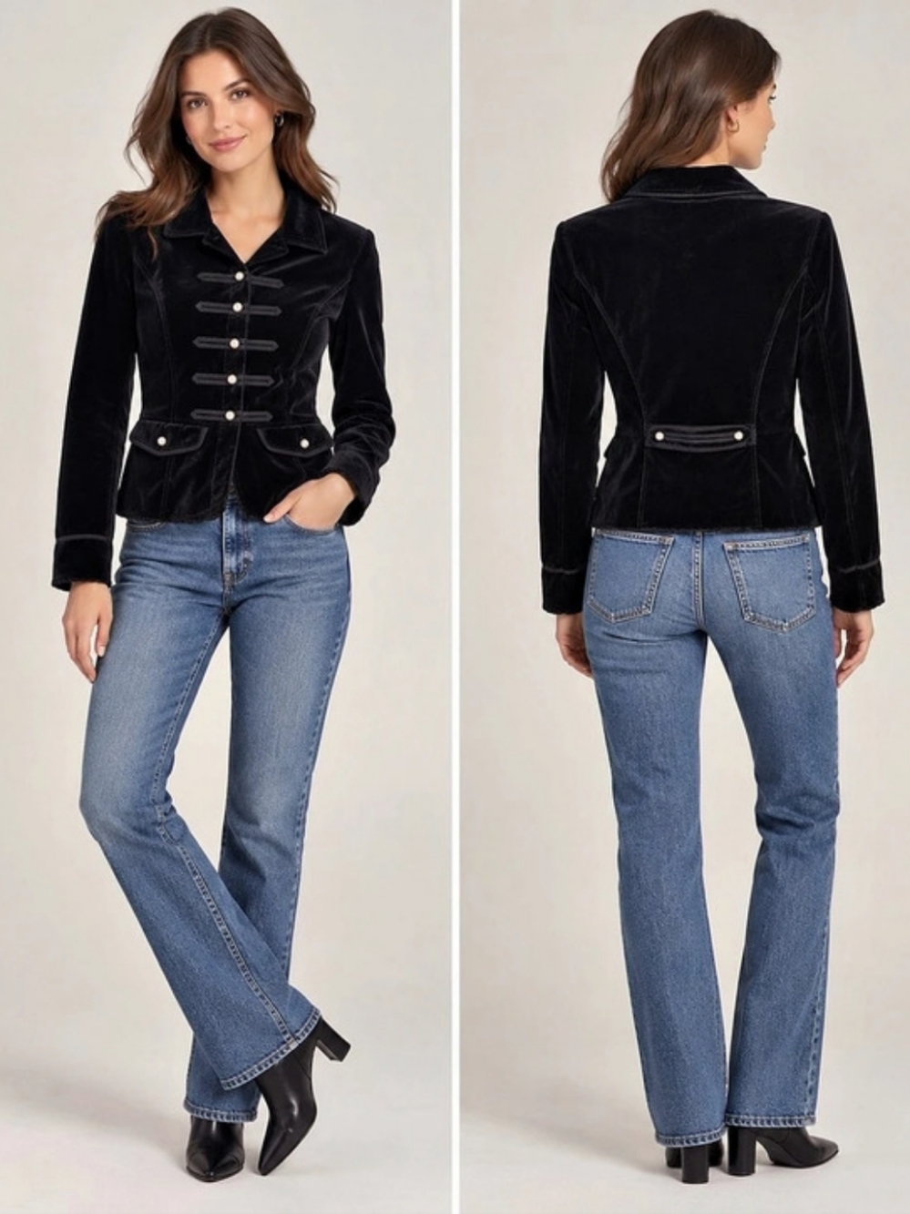 White House Black Market Black Velvet Jacket Size 8 Like New